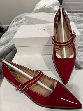 LK Bennett Red Patent Double-Strap Pointed-Toe Flats